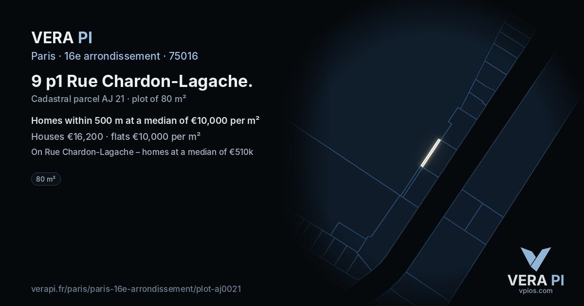9 p1 Rue Chardon-Lagache, 16e arrondissement at night – the plot lit, the parcels around coloured by the prices near them