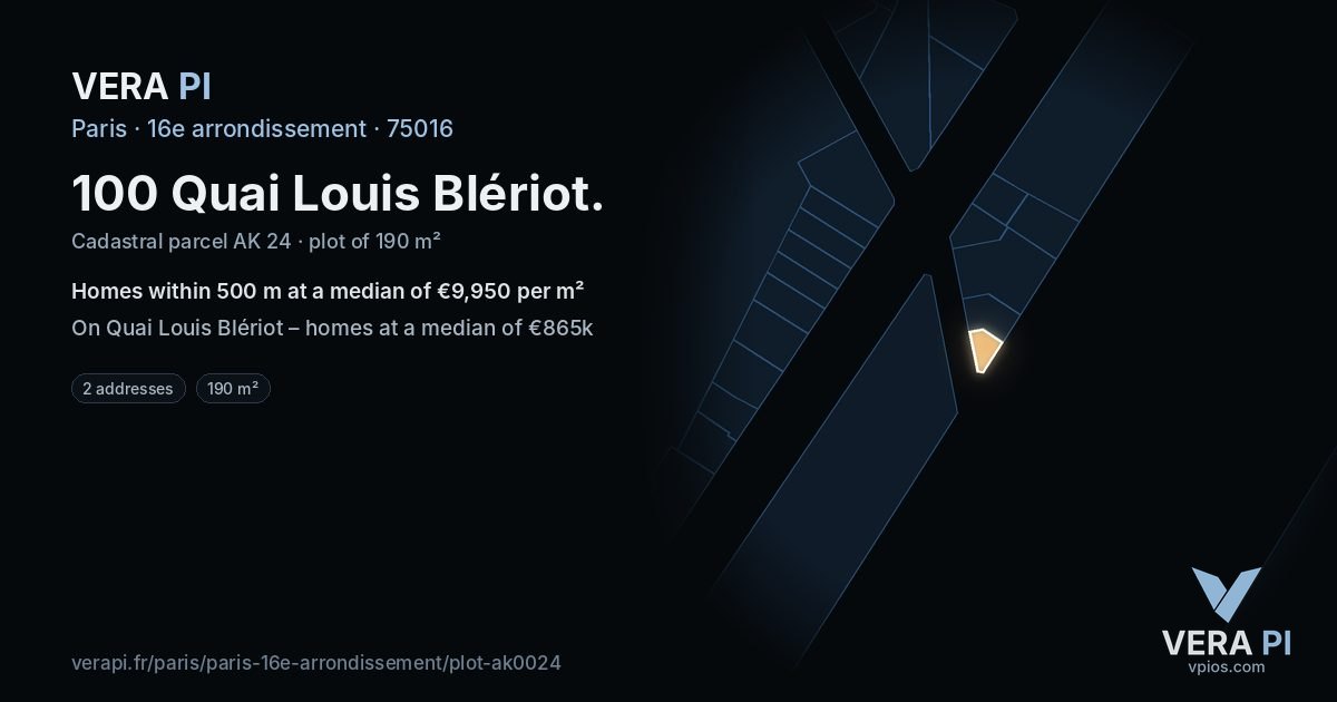 100 Quai Louis Blériot, 16e arrondissement at night – the plot lit, the parcels around coloured by the prices near them