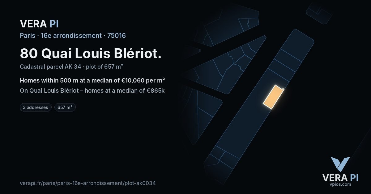 80 Quai Louis Blériot, 16e arrondissement at night – the plot lit, the parcels around coloured by the prices near them