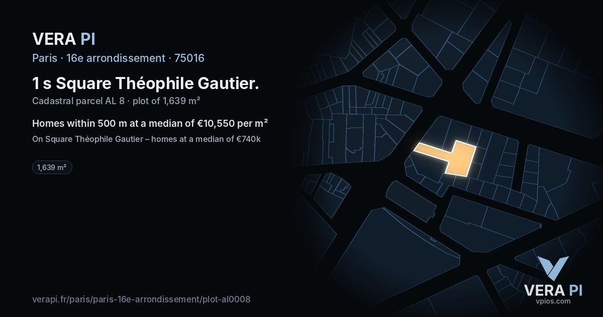 1 s Square Théophile Gautier, 16e arrondissement at night – the plot lit, the parcels around coloured by the prices near them