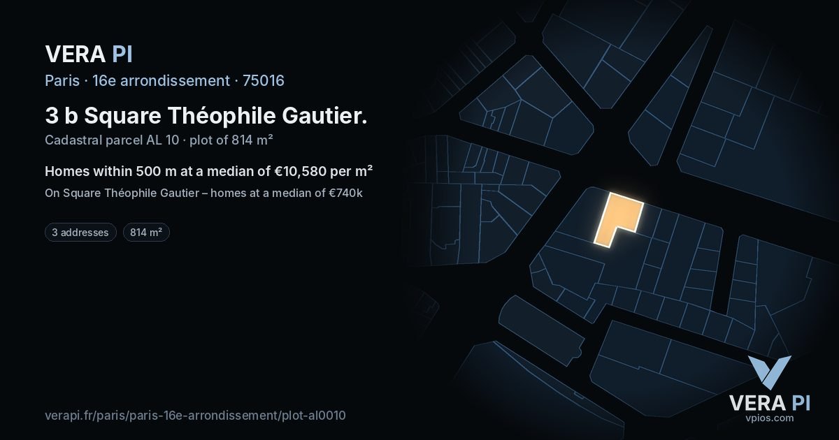 3 b Square Théophile Gautier, 16e arrondissement at night – the plot lit, the parcels around coloured by the prices near them