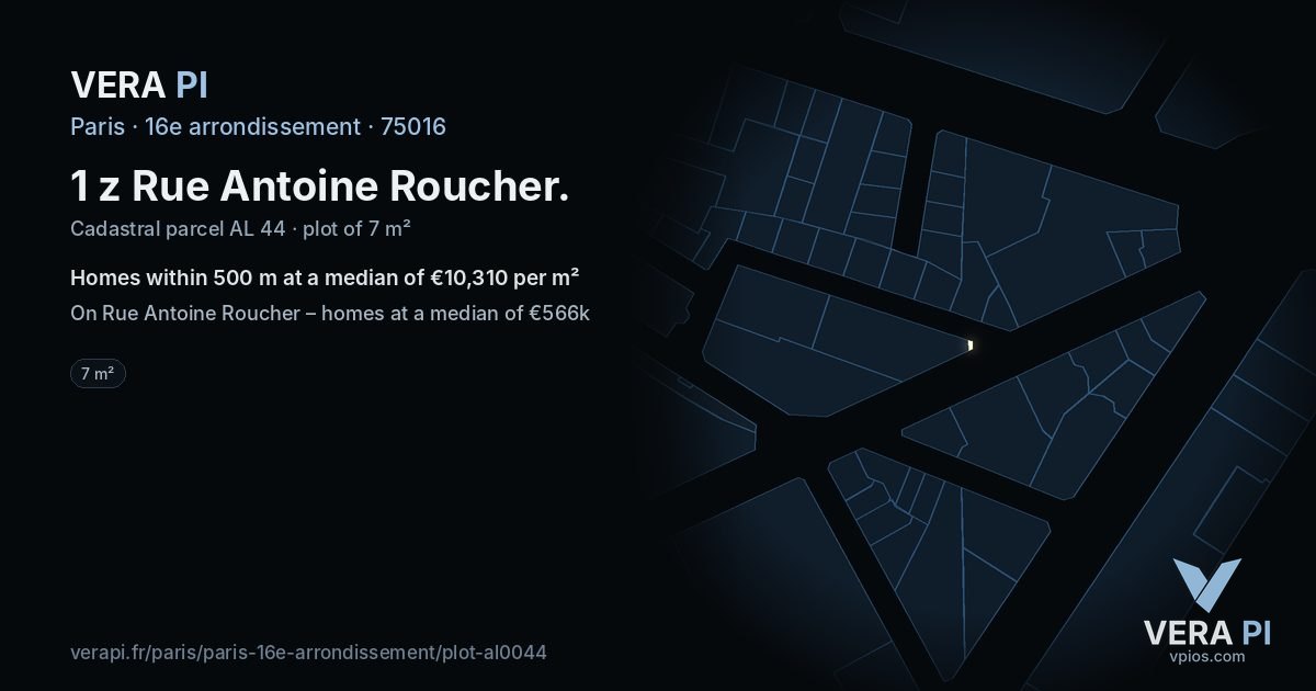 1 z Rue Antoine Roucher, 16e arrondissement at night – the plot lit, the parcels around coloured by the prices near them