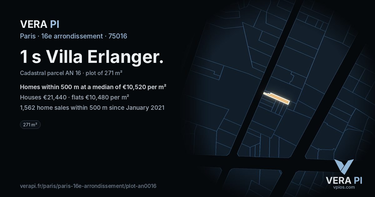 1 s Villa Erlanger, 16e arrondissement at night – the plot lit, the parcels around coloured by the prices near them