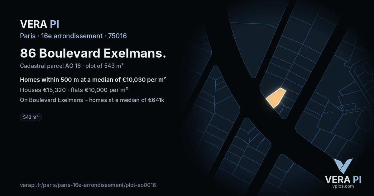 86 Boulevard Exelmans, 16e arrondissement at night – the plot lit, the parcels around coloured by the prices near them