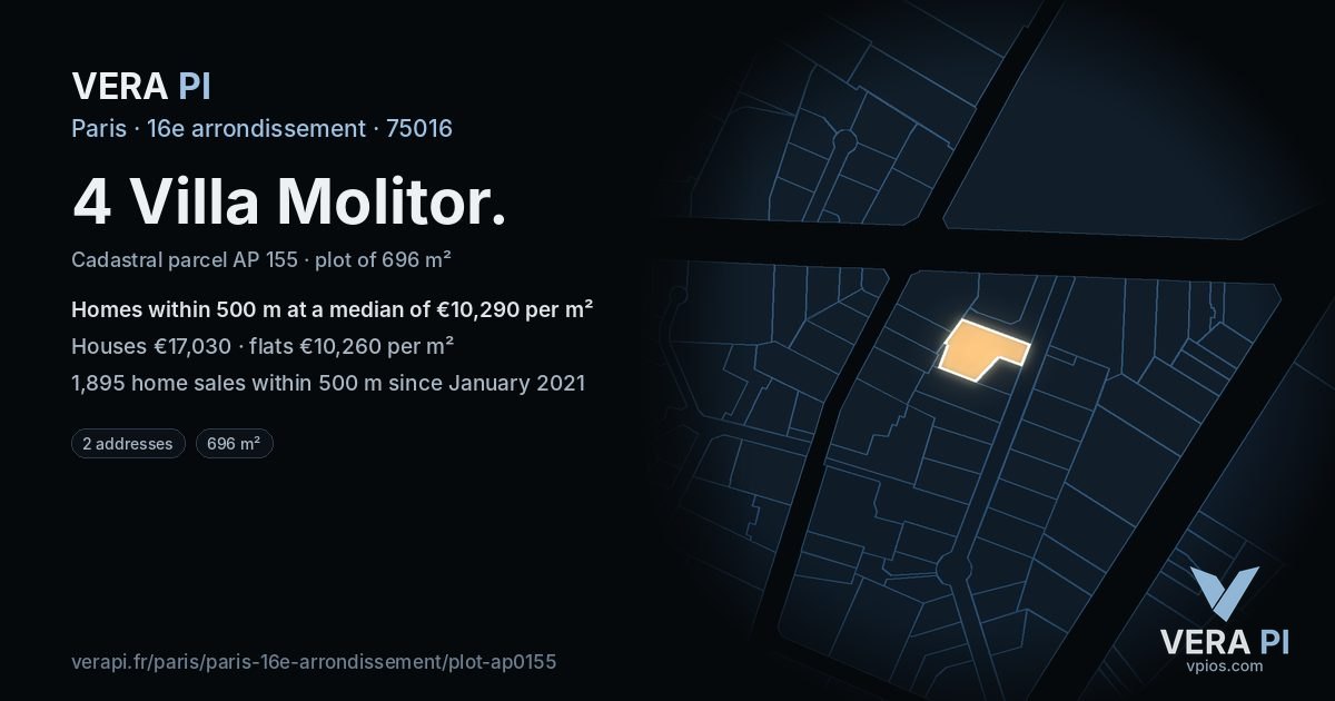 4 Villa Molitor, 16e arrondissement at night – the plot lit, the parcels around coloured by the prices near them