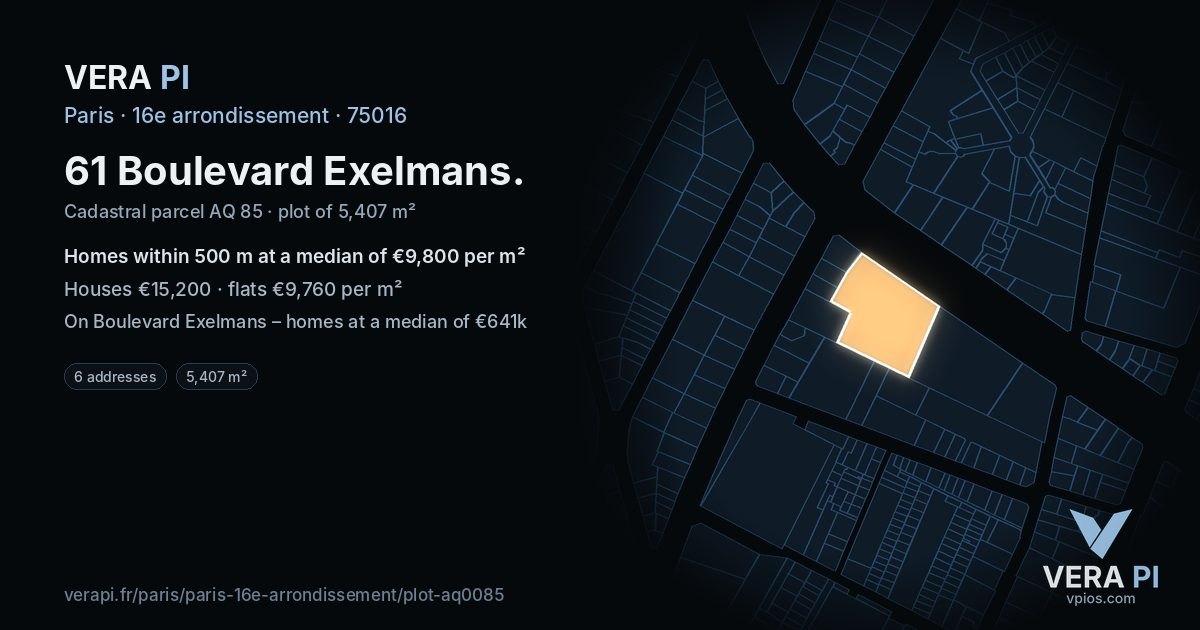 61 Boulevard Exelmans, 16e arrondissement at night – the plot lit, the parcels around coloured by the prices near them