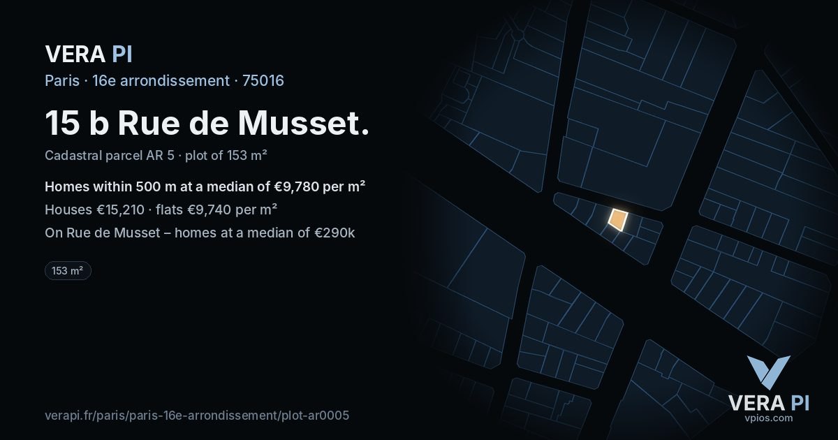 15 b Rue de Musset, 16e arrondissement at night – the plot lit, the parcels around coloured by the prices near them