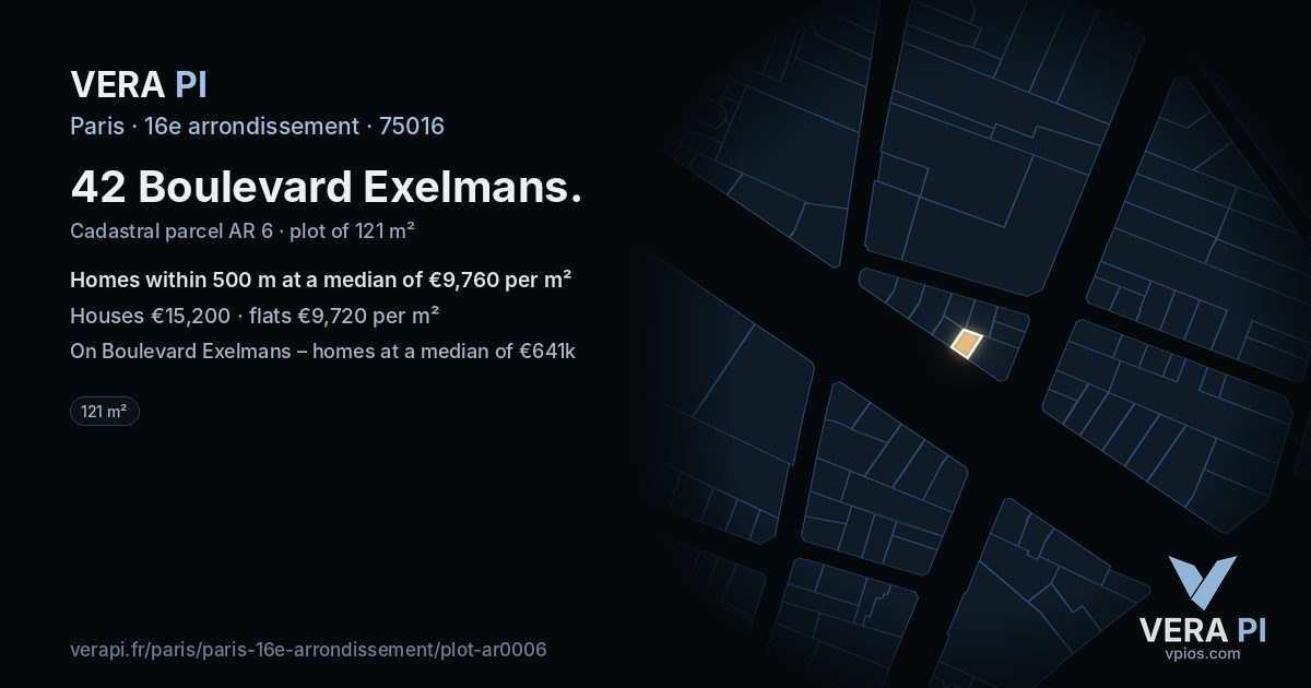 42 Boulevard Exelmans, 16e arrondissement at night – the plot lit, the parcels around coloured by the prices near them