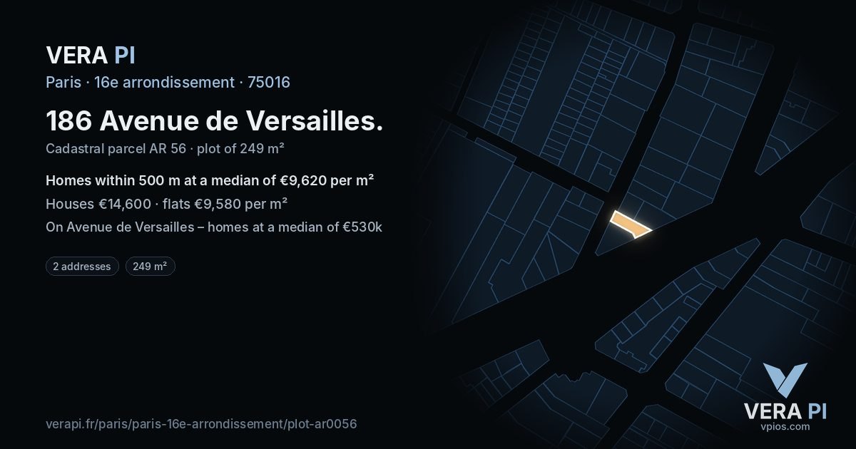 186 Avenue de Versailles, 16e arrondissement at night – the plot lit, the parcels around coloured by the prices near them