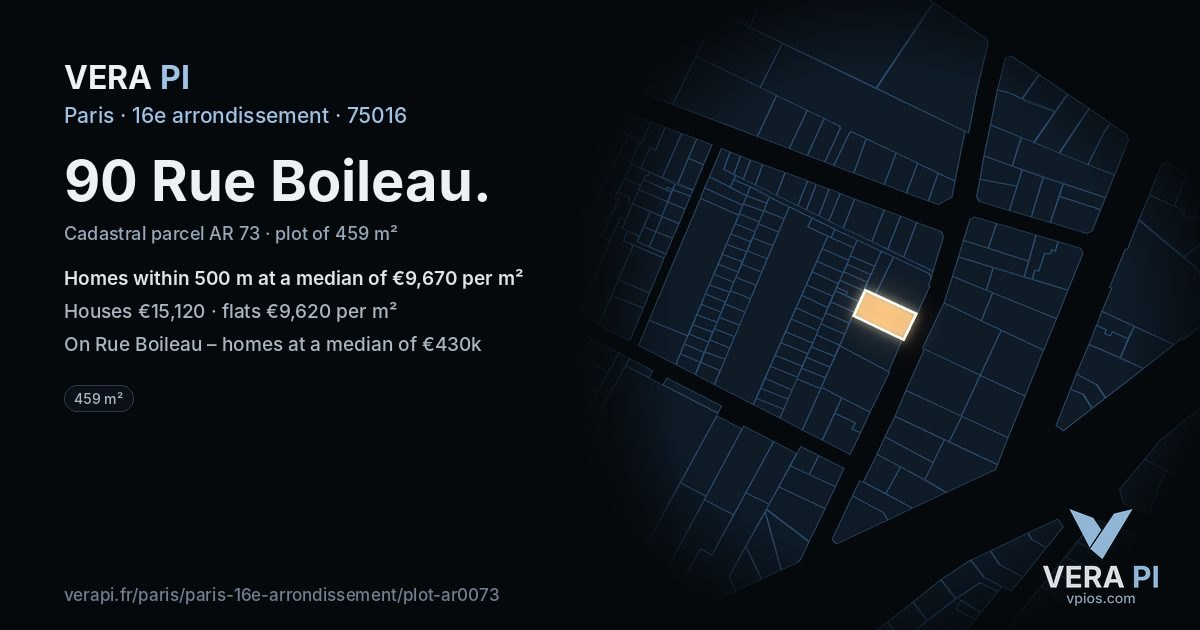 90 Rue Boileau, 16e arrondissement at night – the plot lit, the parcels around coloured by the prices near them