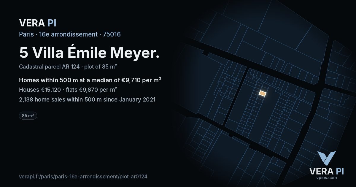 5 Villa Émile Meyer, 16e arrondissement at night – the plot lit, the parcels around coloured by the prices near them