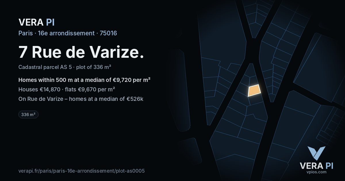 7 Rue de Varize, 16e arrondissement at night – the plot lit, the parcels around coloured by the prices near them