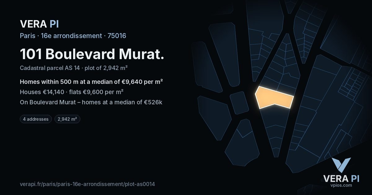 101 Boulevard Murat, 16e arrondissement at night – the plot lit, the parcels around coloured by the prices near them