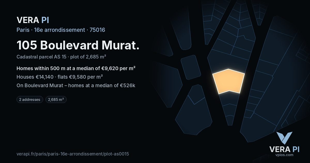 105 Boulevard Murat, 16e arrondissement at night – the plot lit, the parcels around coloured by the prices near them