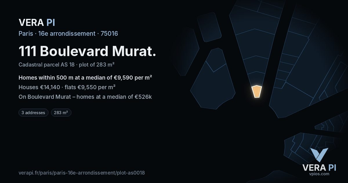 111 Boulevard Murat, 16e arrondissement at night – the plot lit, the parcels around coloured by the prices near them