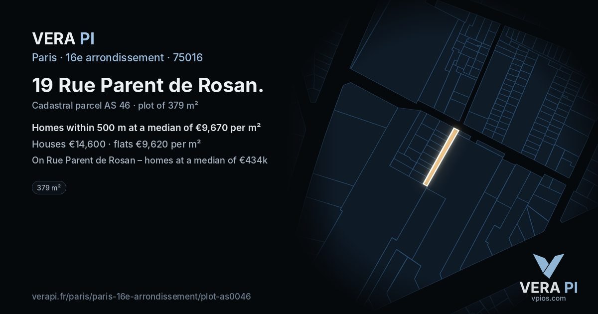 19 Rue Parent de Rosan, 16e arrondissement at night – the plot lit, the parcels around coloured by the prices near them