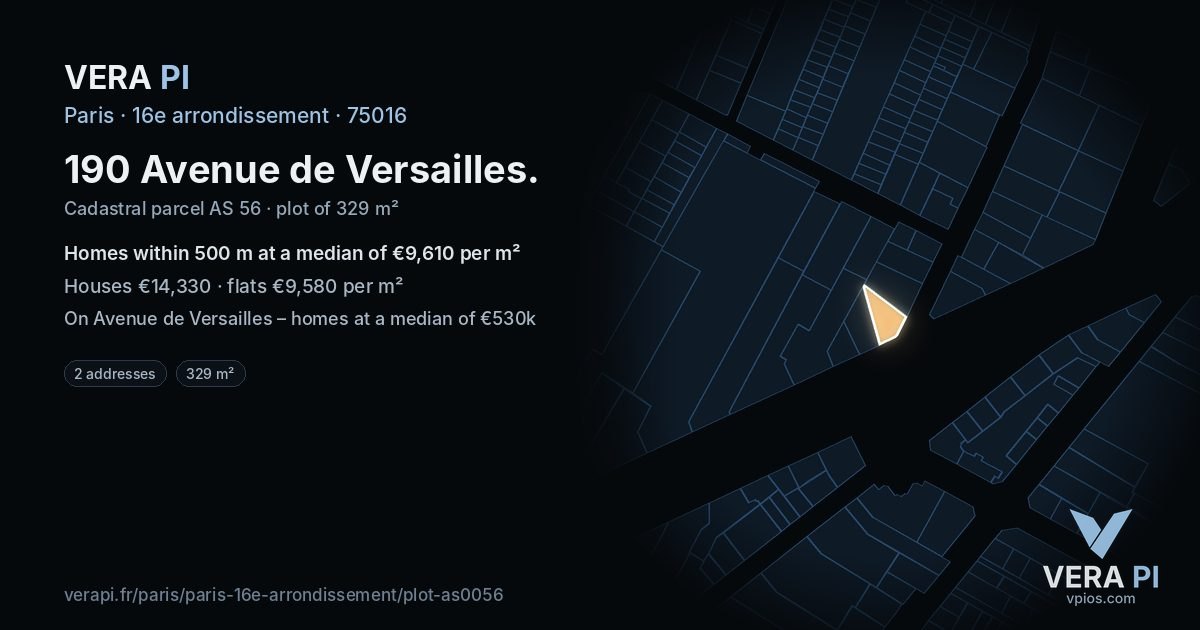 190 Avenue de Versailles, 16e arrondissement at night – the plot lit, the parcels around coloured by the prices near them