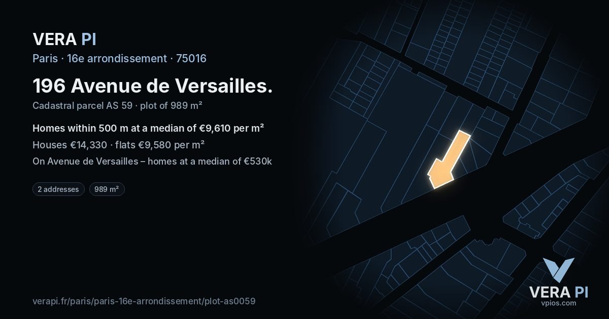 196 Avenue de Versailles, 16e arrondissement at night – the plot lit, the parcels around coloured by the prices near them