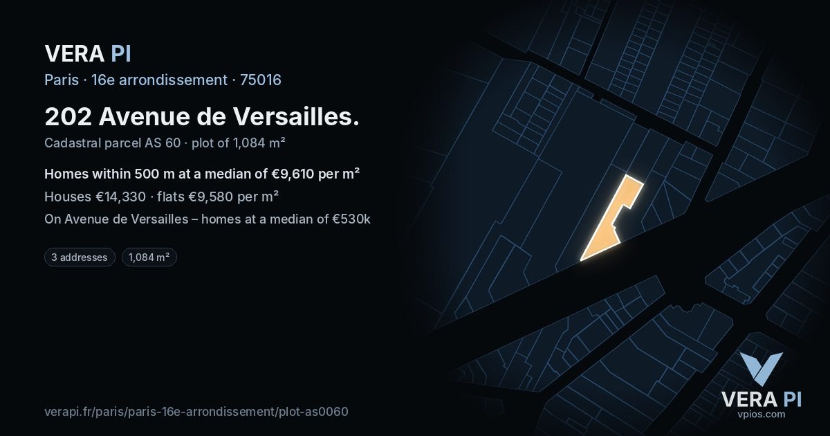 202 Avenue de Versailles, 16e arrondissement at night – the plot lit, the parcels around coloured by the prices near them