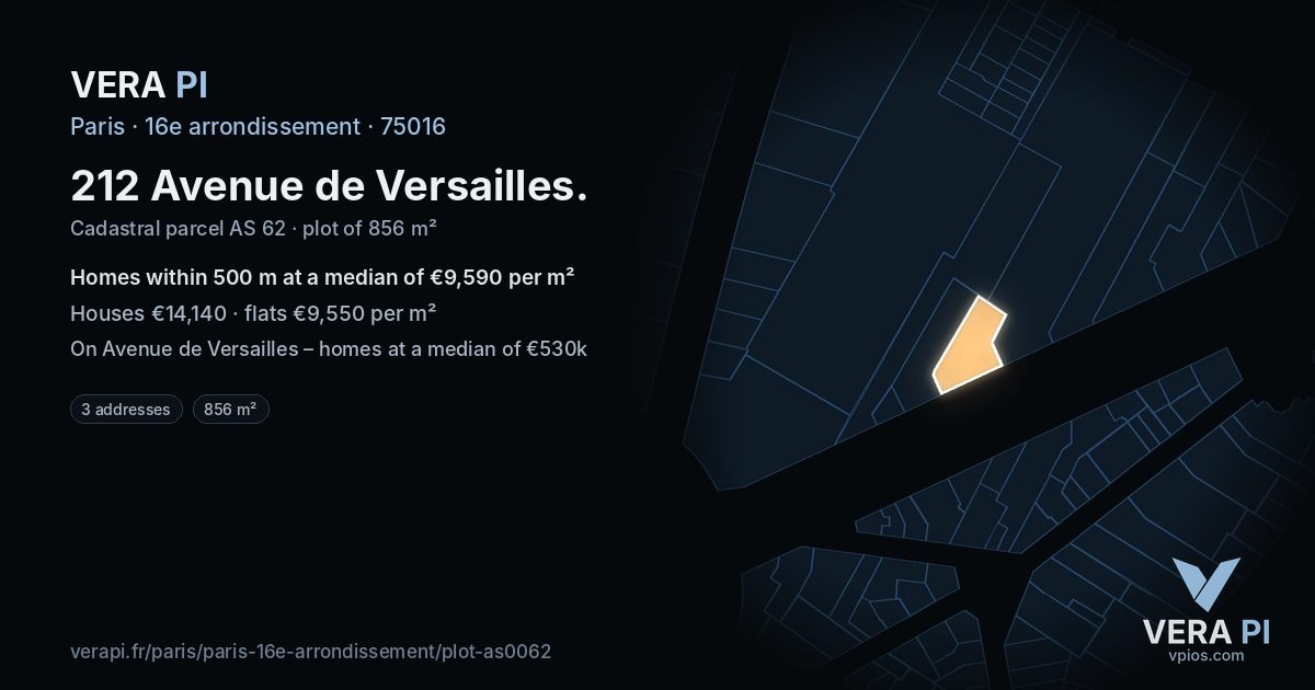 212 Avenue de Versailles, 16e arrondissement at night – the plot lit, the parcels around coloured by the prices near them