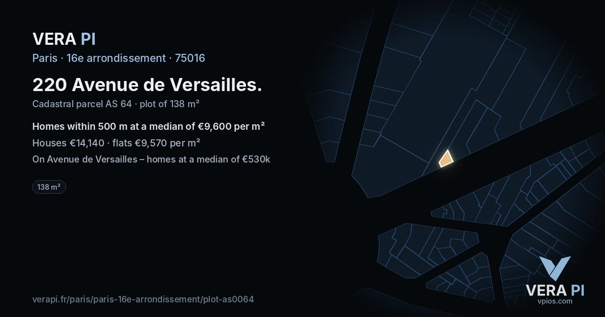 220 Avenue de Versailles, 16e arrondissement at night – the plot lit, the parcels around coloured by the prices near them