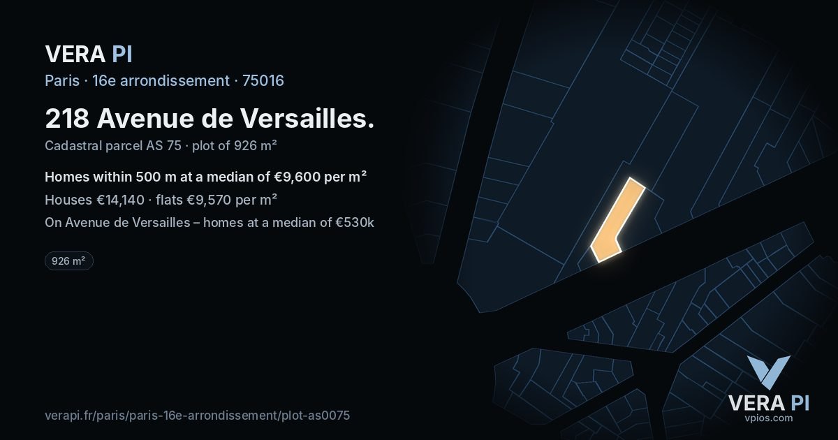 218 Avenue de Versailles, 16e arrondissement at night – the plot lit, the parcels around coloured by the prices near them