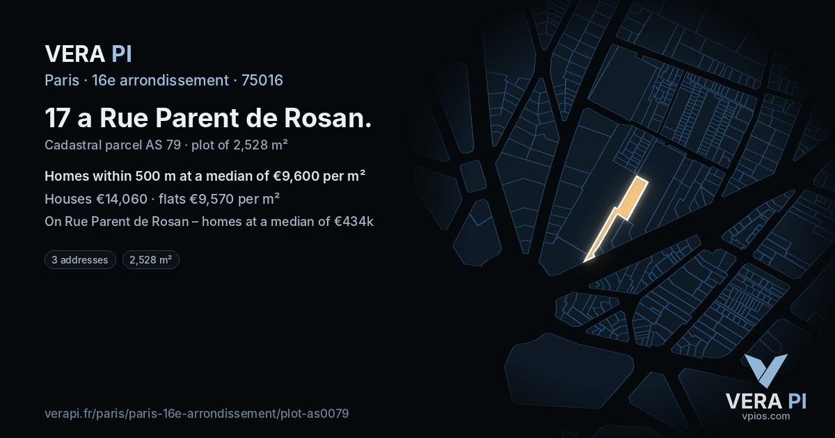17 a Rue Parent de Rosan, 16e arrondissement at night – the plot lit, the parcels around coloured by the prices near them