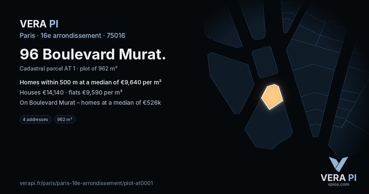 96 Boulevard Murat, 16e arrondissement at night – the plot lit, the parcels around coloured by the prices near them