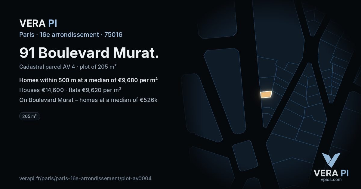 91 Boulevard Murat, 16e arrondissement at night – the plot lit, the parcels around coloured by the prices near them