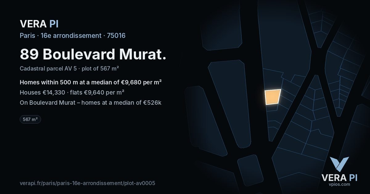 89 Boulevard Murat, 16e arrondissement at night – the plot lit, the parcels around coloured by the prices near them