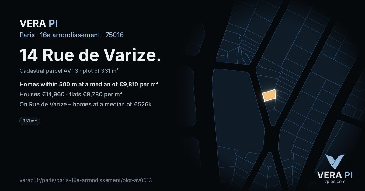 14 Rue de Varize, 16e arrondissement at night – the plot lit, the parcels around coloured by the prices near them
