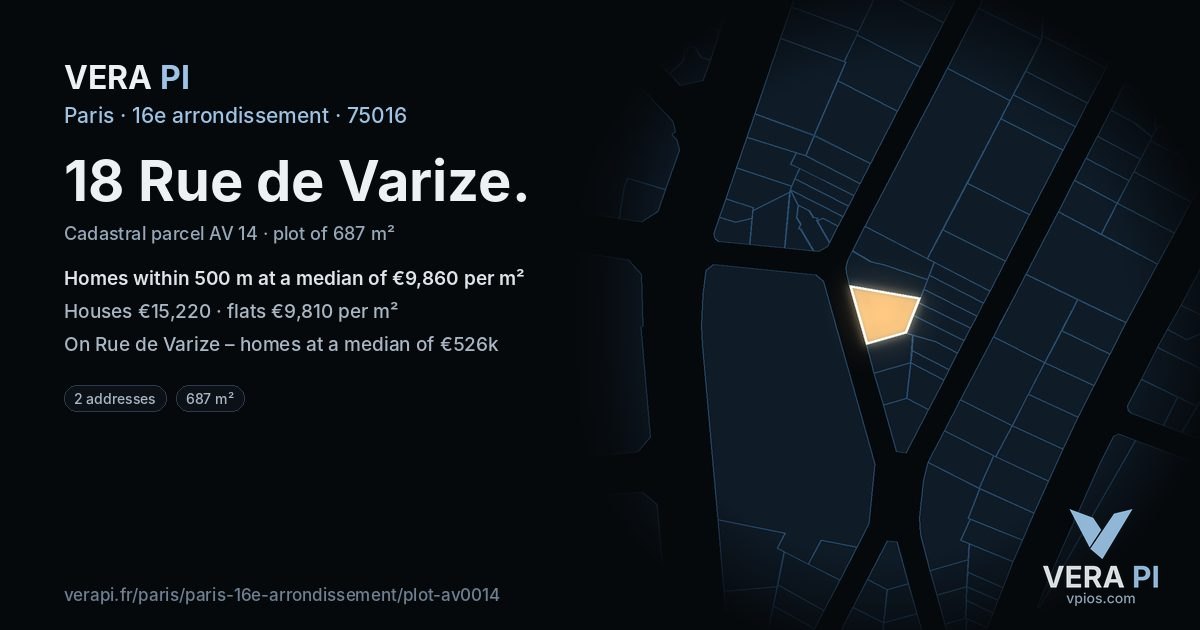 18 Rue de Varize, 16e arrondissement at night – the plot lit, the parcels around coloured by the prices near them