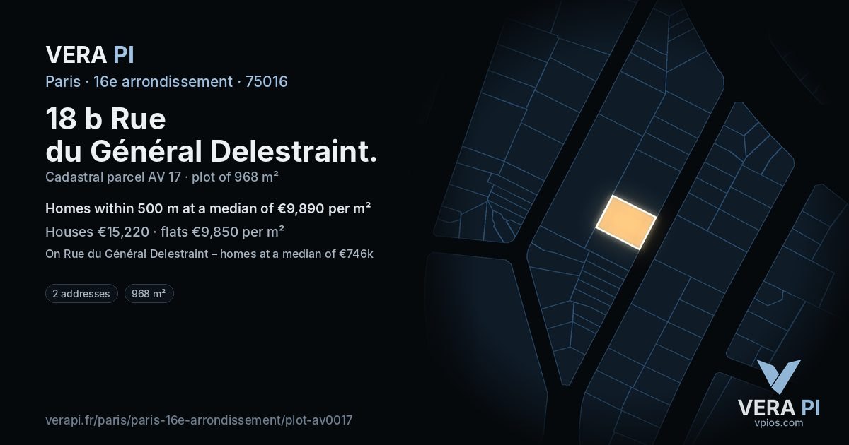 18 b Rue du Général Delestraint, 16e arrondissement at night – the plot lit, the parcels around coloured by the prices near them