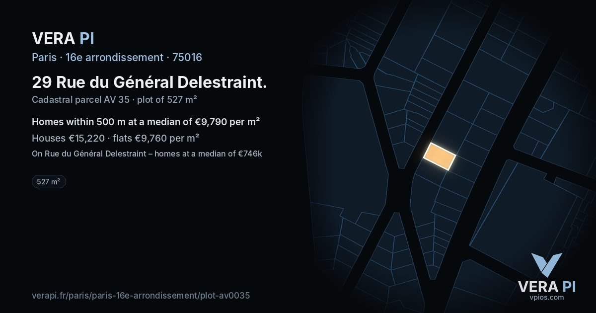 29 Rue du Général Delestraint, 16e arrondissement at night – the plot lit, the parcels around coloured by the prices near them