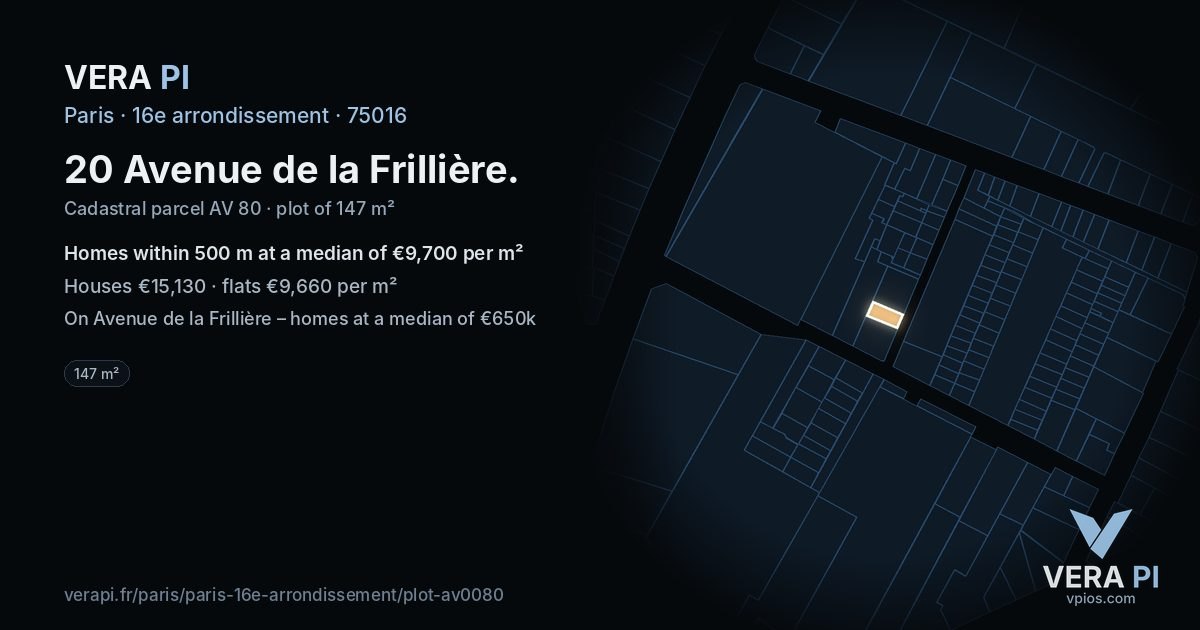 20 Avenue de la Frillière, 16e arrondissement at night – the plot lit, the parcels around coloured by the prices near them