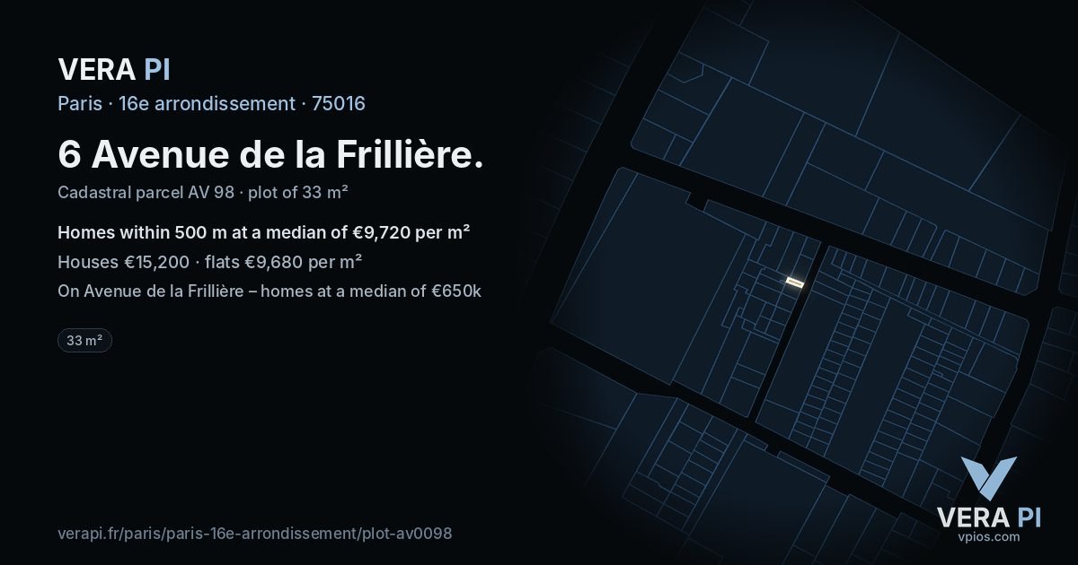 6 Avenue de la Frillière, 16e arrondissement at night – the plot lit, the parcels around coloured by the prices near them