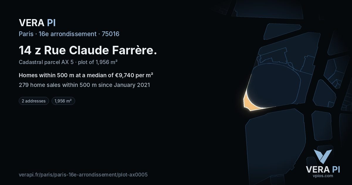 14 z Rue Claude Farrère, 16e arrondissement at night – the plot lit, the parcels around coloured by the prices near them