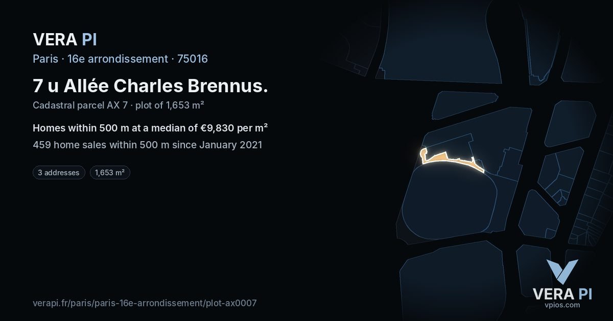 7 u Allée Charles Brennus, 16e arrondissement at night – the plot lit, the parcels around coloured by the prices near them
