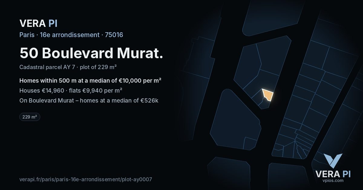 50 Boulevard Murat, 16e arrondissement at night – the plot lit, the parcels around coloured by the prices near them