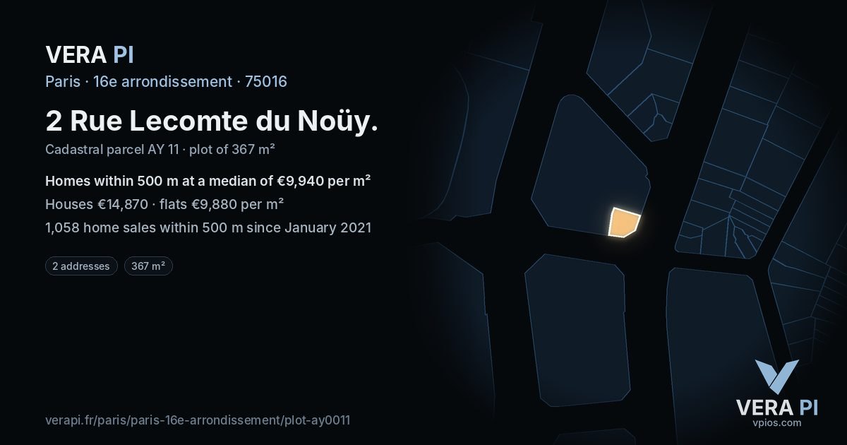 2 Rue Lecomte du Noüy, 16e arrondissement at night – the plot lit, the parcels around coloured by the prices near them