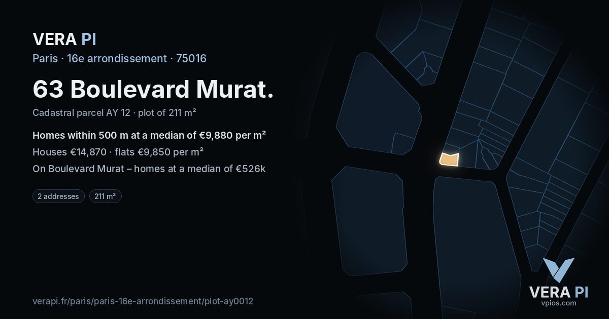 63 Boulevard Murat, 16e arrondissement at night – the plot lit, the parcels around coloured by the prices near them