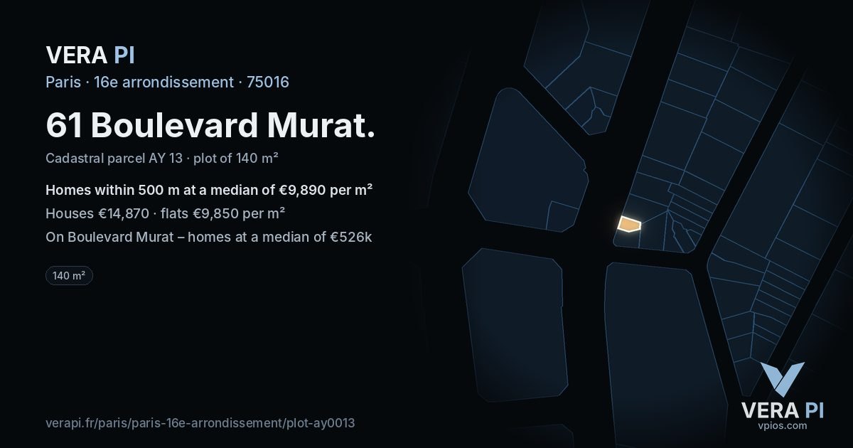 61 Boulevard Murat, 16e arrondissement at night – the plot lit, the parcels around coloured by the prices near them