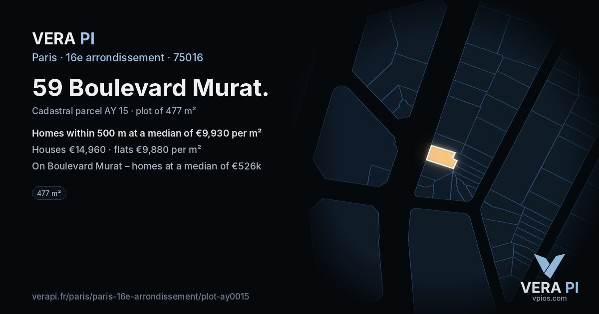 59 Boulevard Murat, 16e arrondissement at night – the plot lit, the parcels around coloured by the prices near them