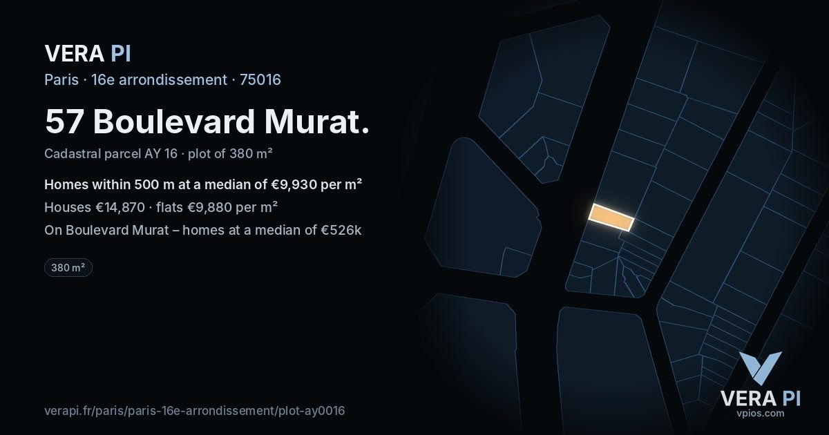 57 Boulevard Murat, 16e arrondissement at night – the plot lit, the parcels around coloured by the prices near them