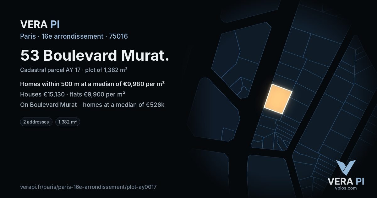 53 Boulevard Murat, 16e arrondissement at night – the plot lit, the parcels around coloured by the prices near them