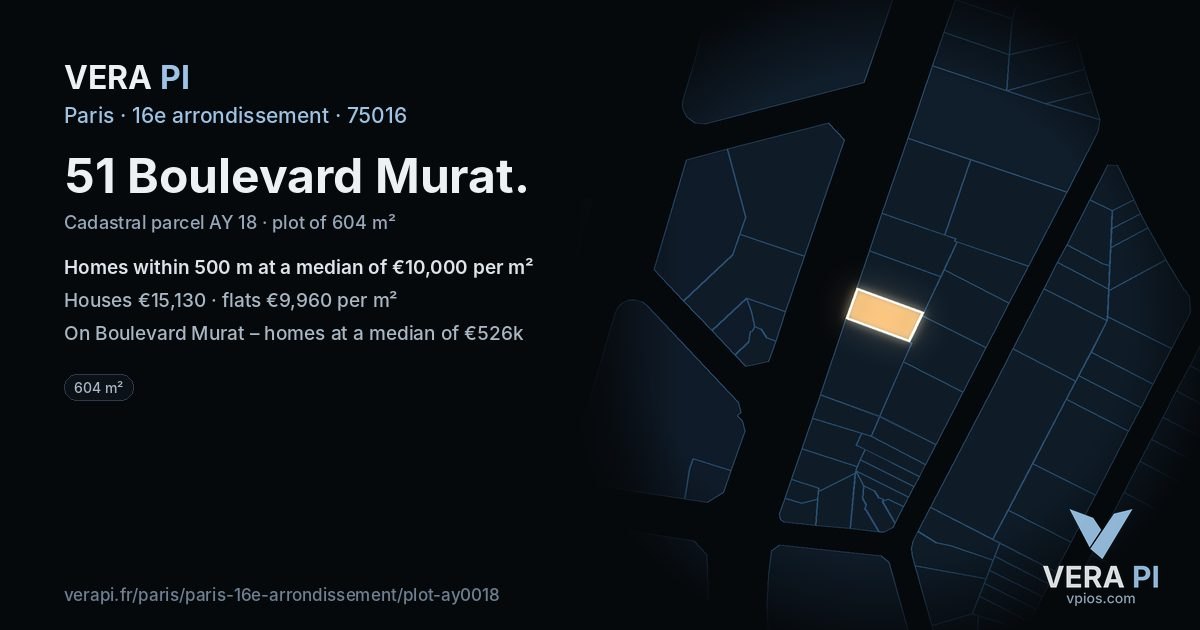 51 Boulevard Murat, 16e arrondissement at night – the plot lit, the parcels around coloured by the prices near them