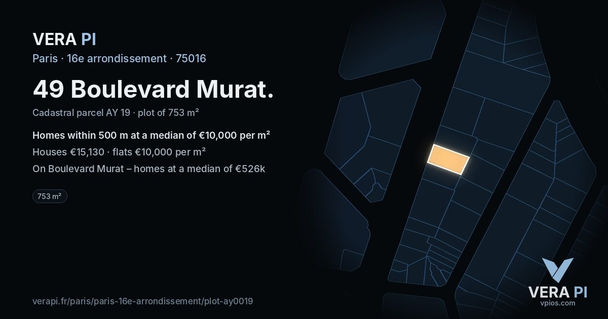 49 Boulevard Murat, 16e arrondissement at night – the plot lit, the parcels around coloured by the prices near them