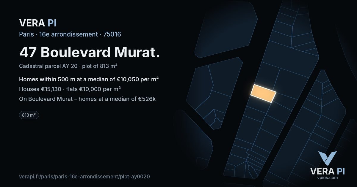 47 Boulevard Murat, 16e arrondissement at night – the plot lit, the parcels around coloured by the prices near them