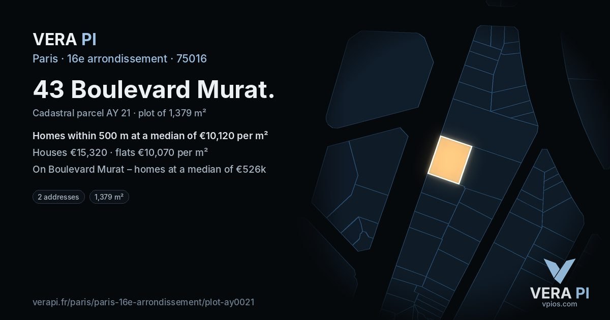 43 Boulevard Murat, 16e arrondissement at night – the plot lit, the parcels around coloured by the prices near them