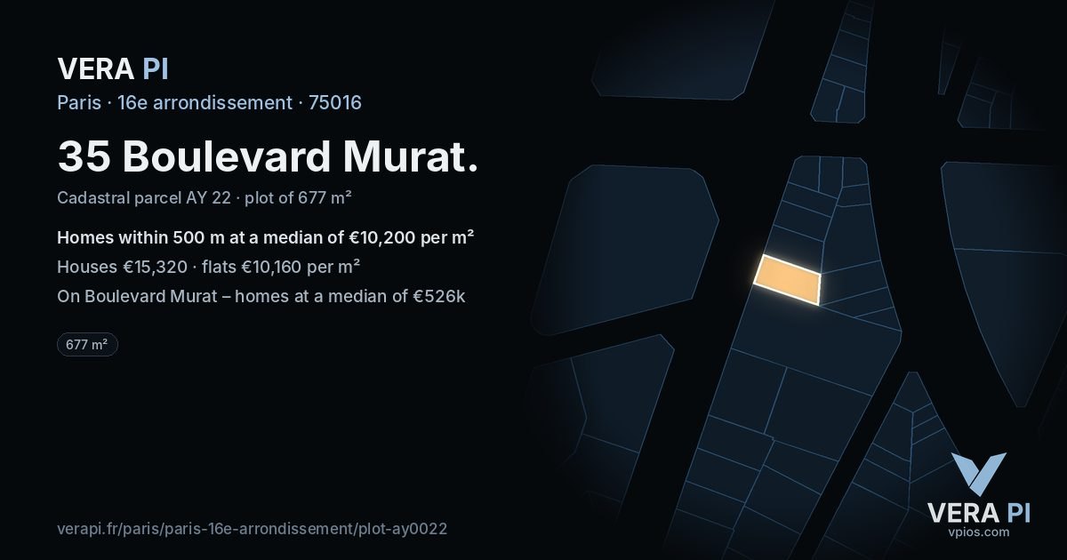 35 Boulevard Murat, 16e arrondissement at night – the plot lit, the parcels around coloured by the prices near them